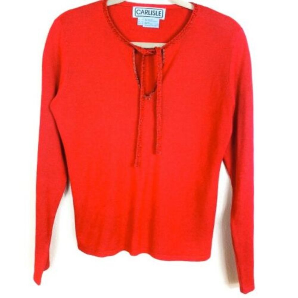 Carlisle Women’s Medium Red Sweater Embellished Beaded Silk Cashmere Top Shirt